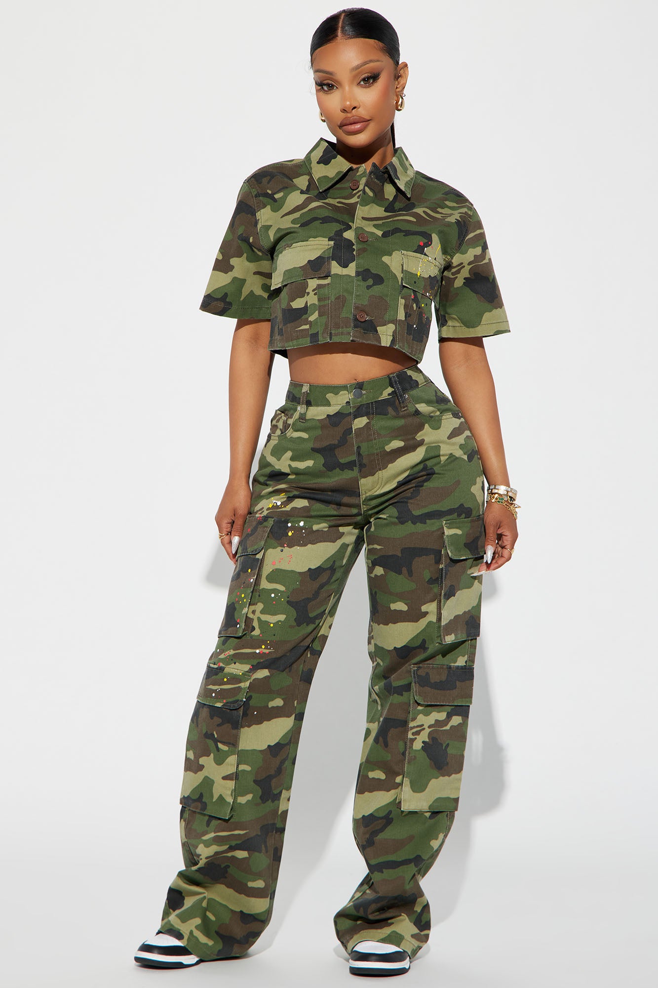 JEKYUARA Women Camo Cargo Pants High Waist Baggy Wide Leg Camouflage Army  Fatigue Joggers Trousers Pocket Sweatpants at Amazon Women's Clothing store